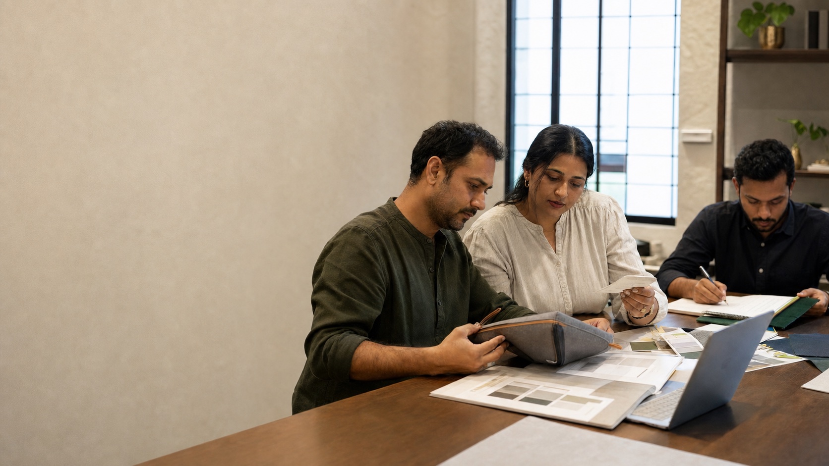 A product and commercial operations team review one reusable offer definition before using it in customer work.