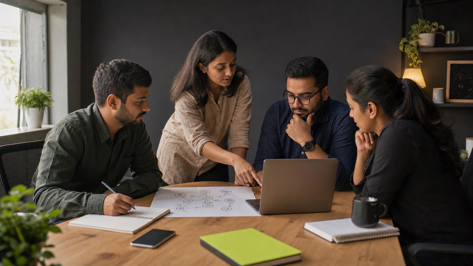 Four customer operations teammates trace a customer issue from conversation to owner and next action.